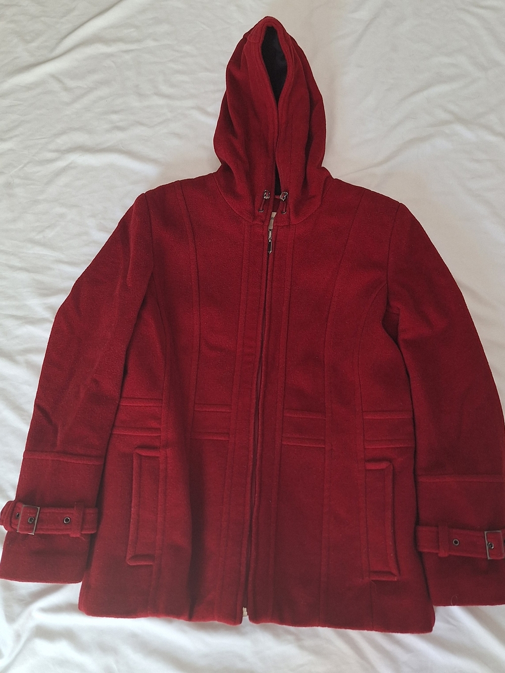 St Johns Bay Women Maroon Wool Blend Peacoat W/ Pockets M